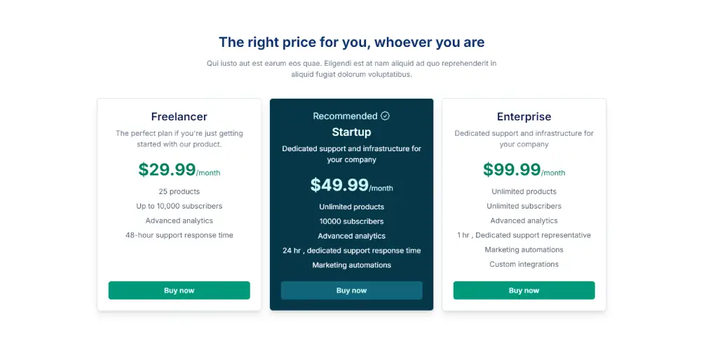 Pricing Sections